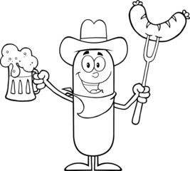 Black And White Cowboy Sausage Cartoon Character