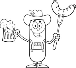 Black And White German Oktoberfest Sausage Cartoon Character