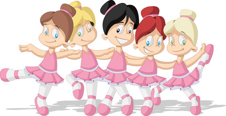 Cute cartoon pink ballerina girls. Young ballet dancer.