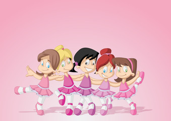 Obraz na płótnie Canvas Cute cartoon pink ballerina girls. Young ballet dancer.