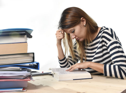 college student girl studying for exam in education concept