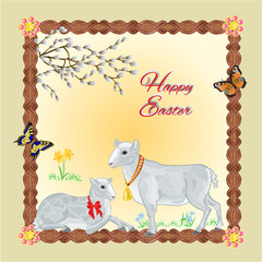 Two lambs easter frame place for text vector