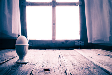 Old kitchen table rural cottage morning egg