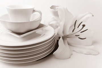 Dishware and lily