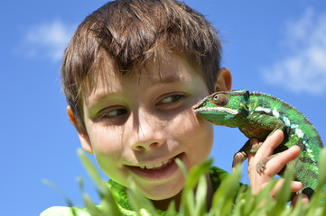 Boy with chameleon