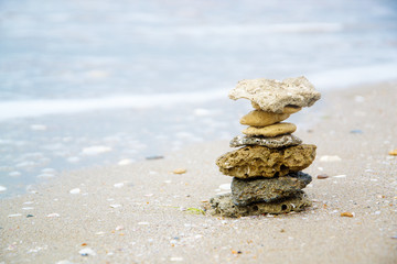 Pebble stack on the seashore