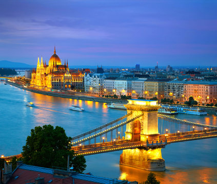 Budapest, Hungary. Chain Bridge and the Parliament. HDR