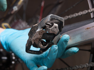 Detail of a pedal of a mountain bike