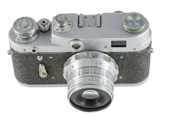 Fototapeta na wymiar Obsolete film camera, top view