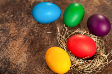Easter eggs on wooden background
