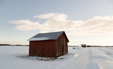 Barn in Winter Field