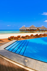 Pool and cafe on Maldives beach
