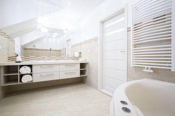Fototapeta na wymiar Interior of spacious elegant bathroom