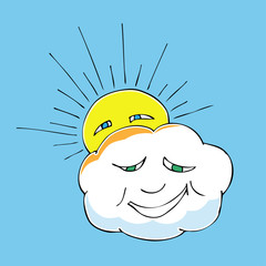 Cute doodle of cloud and sun. Vector illustration