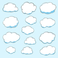 Cartoon clouds. Illustration on blue background. Vector
