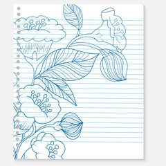 sketch of a flower on a notebook sheet