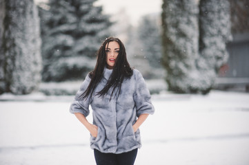 Fototapeta na wymiar winter portrait of Beauty girl with snow