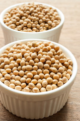 Soy beans on wooden desk