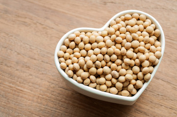 Soy beans on wooden desk