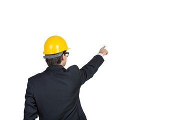 businessman points hand