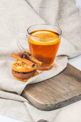 Breakfast with tea and biscuits