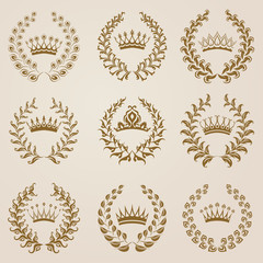 Set of Vector gold laurel wreaths.