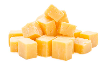 Diced Cheddar isolated on white