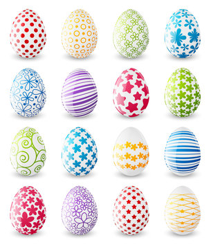 Set of Easter eggs on white