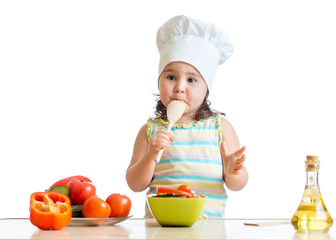 kid girl preparing healthy food