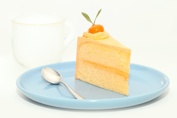 cake orange are piece place on plate isolated white background