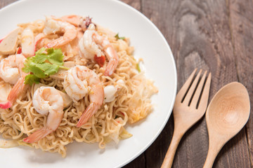 Asian spicy seafood noodle (Yum noodle seafood)