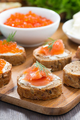 appetizers - toast with salted salmon and red caviar