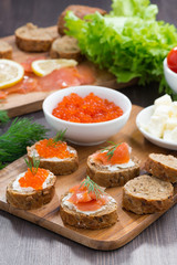 appetizers - toast with salted salmon and red caviar