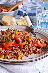Rice red with paprika and thyme