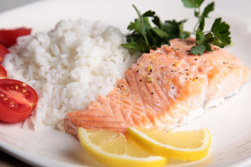 salmon steak with rice
