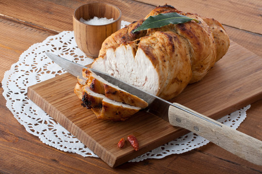 Roasted Turkey Breast On Wooden Plank