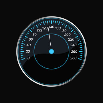 Speedometer on a black background. Blue scale
