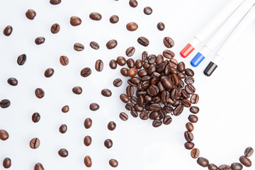 Coffee beans with the pens