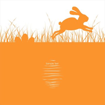 Easter bunny jumping in the grass & nest eggs Ostern