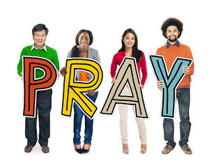 Obraz premium Multiethnic Group of People Holding Pray Concept