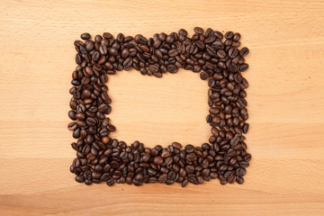 Roasted coffee beans in rectangular shape