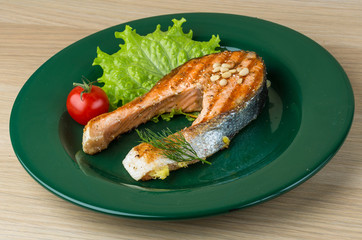 Grilled salmon steak