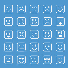 Different facial expressions on blue background.
