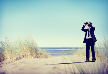 Businessman Looking Searching Opportunity Forward Vision Concept