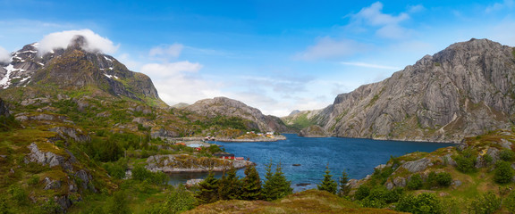 Fototapeta na wymiar scenic view of fjord, mountains, Norway, Lofoten