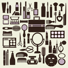 cosmetics and makeup black and white icon set - Illustration