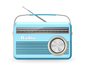 blue vintage retro  radio  isolated on white background