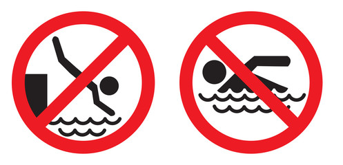 zakaz skoków do wody, kąpieli, pływania - obrazy, fototapety, plakaty