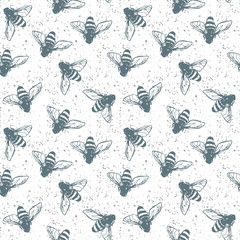 Grunge seamless pattern with insects.  Fashion illustration.