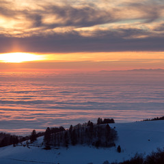 inversion fog in black forest valley, southwest Germany